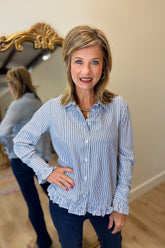 Renuar Ruffle Accent Blouse Indigo Combo