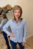 Renuar Ruffle Accent Blouse Indigo Combo