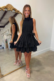 Teresa Ruffle Tiered Mini Dress Black