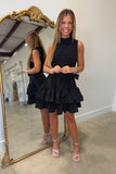 Teresa Ruffle Tiered Mini Dress Black