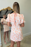 Peach Garden Silhouette Puff Sleeve Dress