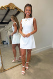 Backless Detail Boat Neck Sleeveless Mini Dress White