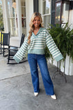 Striped Delight Collared Sweater Sage