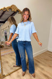 Ave Ruffle Wave Hem Knit Sweater Blue