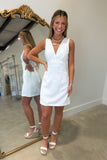 Simple and Sleek V Neck Bow Dress White