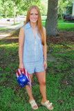 Sweet Land of Stripes Denim Romper