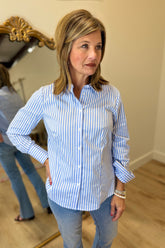 Renuar Long Sleeve Stripe Blouse Blue