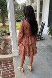 Layered Leaves Tiered Embroidered Dress Rust