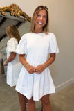Pleated Promises Puff Sleeve Dress White