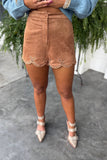 Spice Girl Embroidered Suede Short Camel