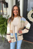 Crisp Leaves Striped Cardigan Sand Beige