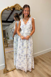 Floral Frenzy Shoulder Tie Dress Cream
