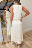 Earthly Embroidery Textured Skirt Set Cream