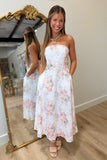 Overflow Floral Strapless Maxi Dress White