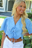 Margot Eyelet Crop Top Blue