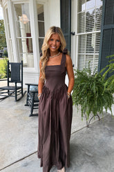 Karina Shoulder Tie Dress Brown