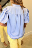 Satin V Neck Puff Sleeve Blouse Lavender
