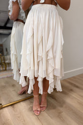Cascading Ruffle Midi Skirt Cream