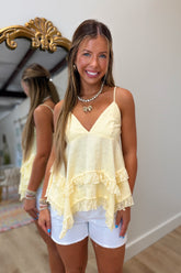 Loving Life Lace Tank Yellow