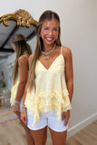 Loving Life Lace Tank Yellow