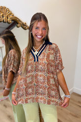 Autumn Abstract Blouse Navy