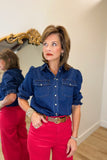 Dear John Antonia Denim Blouse Cobalt