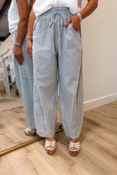 Striped Barrel Cotton Pants Olive