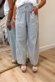 Striped Barrel Cotton Pants Olive