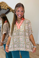 Autumn Abstract Blouse Rust