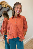 Alissa Ruffle Hem Top Rust