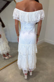 Romantic Lace Ruffle Tiered Maxi Dress Ivory