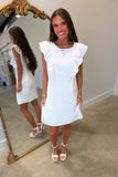 Send Off Classic Ruffle Sleeve Dress White