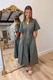 Stella Zip Front Midi Dress Olive