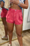 Double Pleat Denim Shorts Red