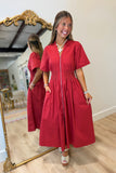 Stella Zip Front Midi Dress Red