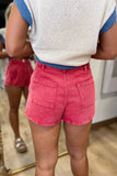 Double Pleat Denim Shorts Red