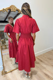 Stella Zip Front Midi Dress Red