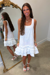 The Gathering Ruffled Eyelet Dress White