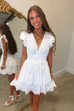 Positano Pearl V Neck Smocked Romper Dress White