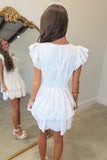 Positano Pearl V Neck Smocked Romper Dress White