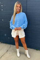 Feeling Fuzzy Cardigan Sweater Blue