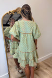 Lotus Jewel Puff Sleeve Dress Green