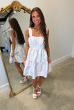 Delicate Floral Pastel Tiered Mini Dress Blue