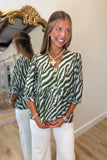 Luxury Safari Zebra Top Olive