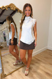 Sleeveless Mixed Lace Top Ecru