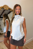 Sleeveless Mixed Lace Top Ecru