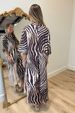 Zebra Zeal Button Midi Dress Brown