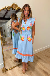 Daisy Thread Denim Midi Dress