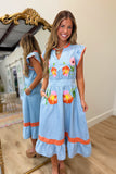 Daisy Thread Denim Midi Dress