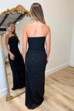 Perfect Night Draped Strapless Dress Black